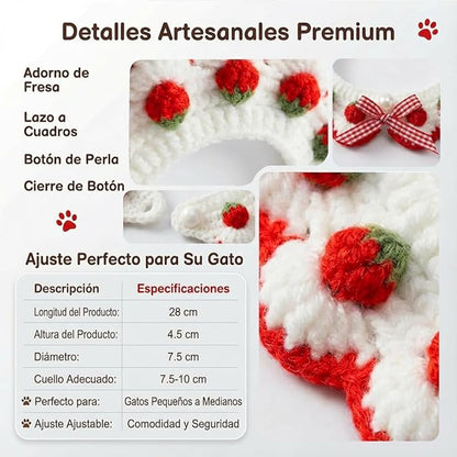Cat Collar Breakaway, Kitten Collar with Cute Bow Tie Strawberry Pattern Comfortable for Kitty and Small Puppies, Bandana Fits Neck 2-3 Inches (White)