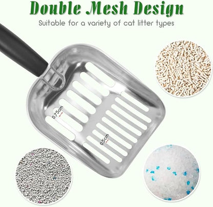 Cat Litter Scoop -Metal Cat Litter Scoop-Sturdy Mesh Scooper - Mesh Shovel-Easy to Clean - Suitable for Cat Litter Box -Black