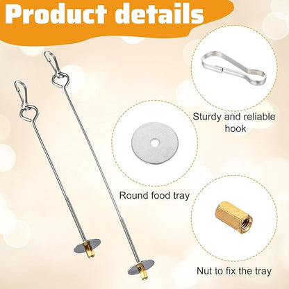 2PCS Bird Cage Food Holder with Hook, Stainless Steel Bird Feeder for Cage, Parrot Fruit Skewers, Bird Foraging Toys for Macaw Parakeet Parrot Budgie (2 Sizes)