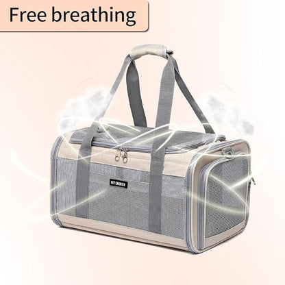 Airline Approved Pet Carrier for Cats and Small Dogs, Breathable and Collapsible Design, Portable Travel Bag for Bearded Dragon, Puppies Animal Hangbag, Rabbit Cage Cage (Khaki, Small)