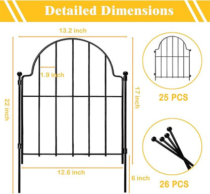 Garden Fence, 17in(H) x 27.5 ft(L) Arched Rustproof Metal No Dig Fence Garden Fence Border,Ground Stake Animal Barrier Fence for Rabbit Dog, Outdoor Landscape Decor for Yard & Patio,25 Pack