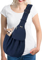 SlowTon Dog Carrier Sling - Thick Padded Shoulder Strap Adjustable Dog Carriers for Small Dogs, Puppy Carrier Purse for Pet Cat with Front Zipper Pocket Safety Belt Machine Washable (Navy Knitted, S)