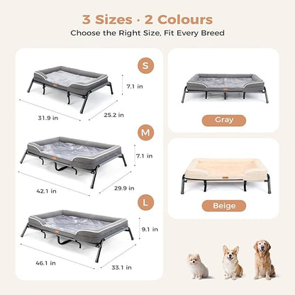 Lekereise Raised Dog Bed for Small Dog 32x25 Inch, Comfortable Orthopedic Pet Beds with Egg Crate Foam, Removable Dogs Couch Bed for Indoor Outdoor, Load 40lb, Grey