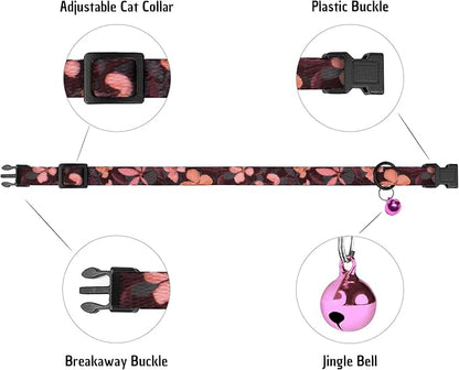 4PCS Breakaway Cat Collars with Bell - Cute Soft Adjustable Safety Kitten Collars 4-Pack - Nylon Pet Collars Nature Tribal Striped Floral Space Aztec Flowers Print (Floral)