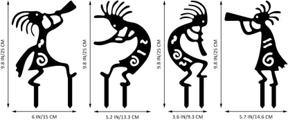 4 Piece Kokopelli Metal Garden Stakes - Native American-Inspired Southwestern Yard Art, Rustic Outdoor Decor for Lawn, Patio, Garden Pathway; Fade-Resistant Ornaments for Thanksgiving Day