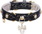PetsHome Cat Collar, Dog Collar, [Bling Rhinestones] PU Leather Adjustable Pet Collar with Luxury Pendant for Cat and Small Dog Extra Small Black