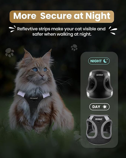 FAYOGOO Cat Harness and Leash Set for Walking Escape Proof, Kitten Adjustable Small Large Cat Lightweight Soft Vest Harness and Leash