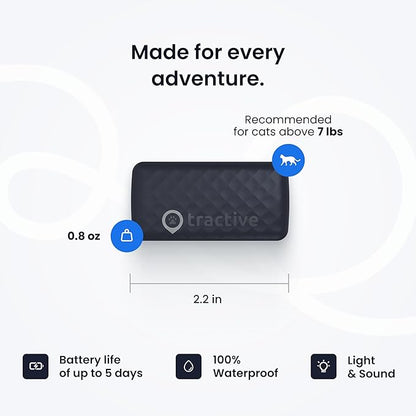 Tractive Smart Cat GPS Tracker with Free 6 Month Subscription | Real-Time Location & Wellness Monitoring for Cats 6.5 lbs+ | Territory & Location History | Up to 5-Day Battery (Dark Blue)