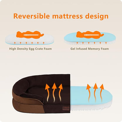 Dwanton Orthopedic Dog Bed for Extra Extra Large Dogs with Gel Memory Foam, Waterproof Dog Sofa, Washable Pet Bed with Four Sided Bolster Cushion, Removable Cover & Non-Slip Bottom, 48", Brown