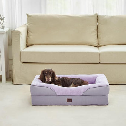 EHEYCIGA Orthopedic Dog Bed for Large Sized Dog, 41x27x7.5 Inch Large Memory Foam Dog Couch Bed with Sides, Waterproof Liner & Washable Removable Cover, Bolster Pet Sofa, Purple