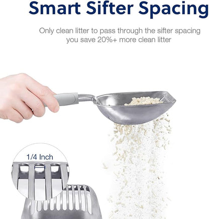 WePet Cat Litter Scoop, Aluminum Alloy Sifter, Kitty Metal Scooper, Deep Shovel, Long Handle, Poop Sifting, Kitten Pooper Lifter, Durable, Heavy Duty, for Litter Box