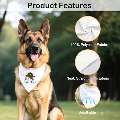 Bark Ranger White Dog Bandana, Funny Puppy Scarf Photo Prop for Explore Outdoor Adventure Hiking Camping Mountain, Unique Gifts for Dog Lover, for Ranger, Pet Scouts Bandana