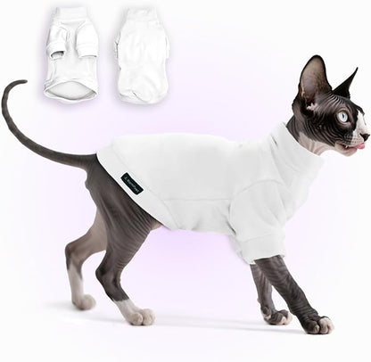 Fleece Sphynx Cat Clothes Soft Hairless Cat Clothes Pullover Cat Sweater for Chihuahua All Season Light and Warm Kitten Cloth for Cats Only Puppy Clothes Small Dog Sweater (White, Small)