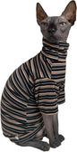 Vintage Stripes Sphynx Hairless Cats Shirt Cotton Cat Turtleneck Pet Clothes Kitten T-Shirts with Sleeves for Sphynx Cats (Vintage Black, Large)