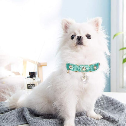 PetsHome Cat Collar, Dog Collar, [Bling Rhinestones] PU Leather Adjustable Pet Collar with Luxury Pendant for Big Cat and Small to Medium Dog Small Mint Green