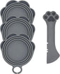 3 Pcs Cat Food Can Covers & One Can Opener | Cute Paw Shape Lids and Opener Spatula Cat Wet Food Spoon | Universal BPA Free Silicone Spoon & Covers for Dog Cat Cans(Grey)