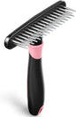 Dog rake deshedding dematting Brush Comb - Undercoat rake for Dogs, Cats, matted, Short,Long Hair Coats - Brush for Shedding, Double Row Stainless Steel pins - Reduce Shedding by 90% (Pink)