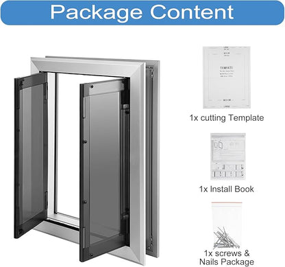 Large Dog Door, Aluminum Frame Doggy Door, Weatherproof Dogs Doors with Automatic Closing Double Panels for Energy Efficient, Heavy-Duty Doggie Doors for Large and Medium Dog Up to 120LBS