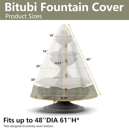 Bitubi Fountain Cover（48"x61"） 600D Oxford Cloth Garden Fountain Statue Protective Cover with Drawstring Waterproof Windproof Fountain Protector
