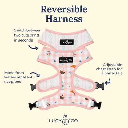 Lucy & Co. Sipping Slowly Reversible Dog Harness, Adjustable Comfort Fit with Dual Leash Attachments, Small