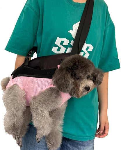 Pet Dog Carrier Backpack, Portable Breathable Mesh Chest Carrier, Polyester Woven Double Shoulder Pet Bag for Outdoor Adventures (Pink, X-Large)