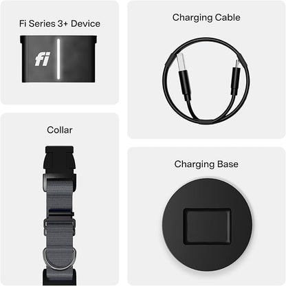 New Fi Series 3+ Smart Dog Tracker Collar [6 Month Membership Included] GPS Tracker for Dogs with Health & Behavior Monitoring, Escape Alerts, Waterproof, LED, Apple Watch Compatible (Gray, Small)