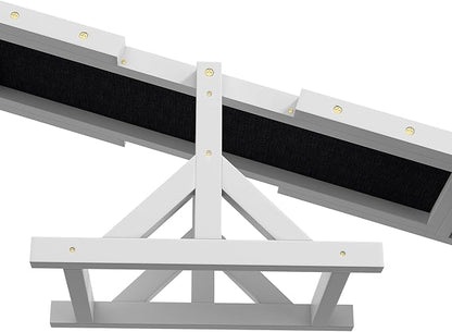 PawHut Wooden Dog Agility Seesaw for Training and Exercise, Platform Equipment Run Game Toy, Weather Resistant Pet Supplies, 71" L x 12" W x 12" H, White