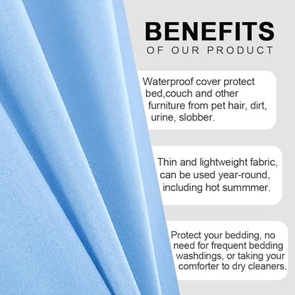 DUJUIKE Waterproof Bed Cover for Dog and Cats,Pet Hair Resistant Bed Sheet Cover, Protective Bed Liner Cover with 100% Waterproof Breathable Thin Fabric (Sky Blue, King 98 * 90 inch)