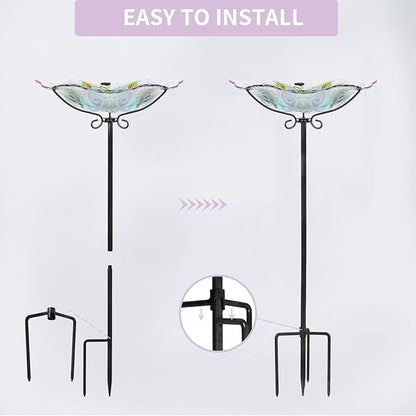 MUMTOP Glass Bird Bath, Garden Outdoor Birdbaths Birdfeeder with Metal Stake Peacock Bird Baths for Outside Yard