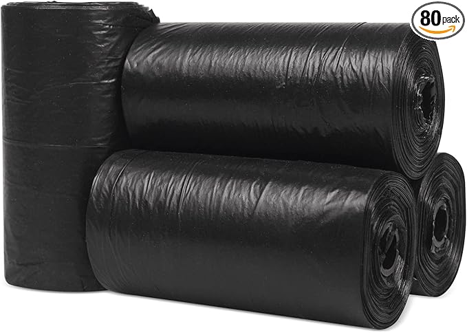 80 Count Cat Litter Waste Bags for Scooping, Black, 5 Liters