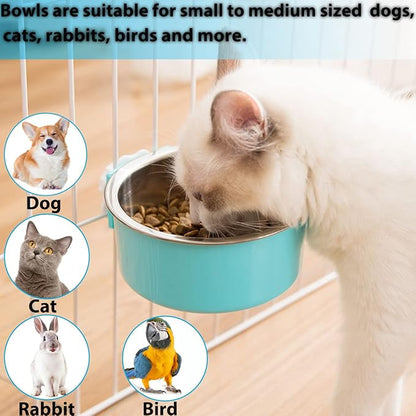 2 Pieces Crate Dog Bowl, Removable Stainless Steel Pet Kennel Hanging Food Water Feeder Bowl Cage Coop Cup for Puppy Medium Dog Cat Rabbit Ferret Bird (Blue,Green)