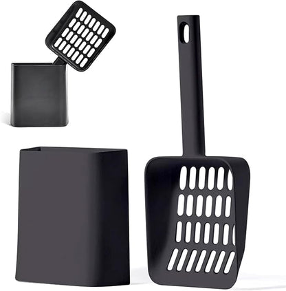 Cat Pooper Scooper, 2 in 1 Cat Litter Scoop with Holder Stand Cat Stuff Cat Scooper for Litter Box Cat Accessories Cat Supplies Kitty Litter Scoop Heavy Duty and Easy Clean Scoop Away Cat Litter