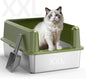 Enclosed Stainless Steel Cat Litter Box with Lid, XL Extra Large Litter Box for Big Cats, Metal Litter Pan High Sided, Never Absorbs Odors, Anti-Urine Leakage, Include Scoop (65-Green)