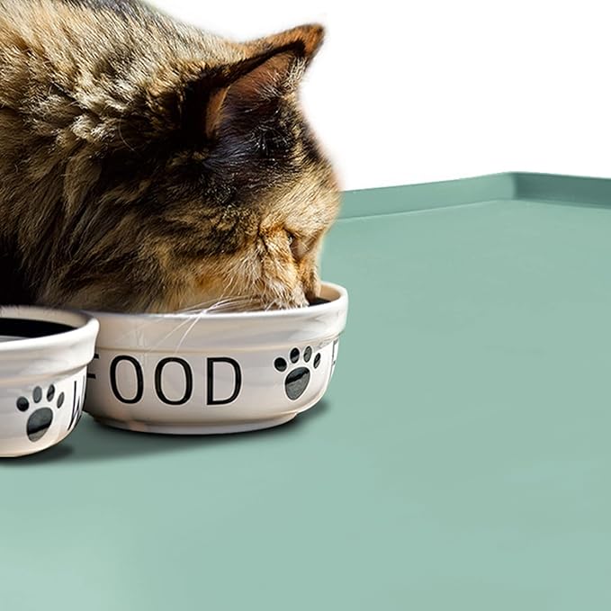 Dog Food Mat,Silicone Waterproof Food Tray,Non Slip Pet Bowl Mats Placemat,0.6" Raised Edge,Suitable for Most Small and Medium Sized Pets,24" x 16"