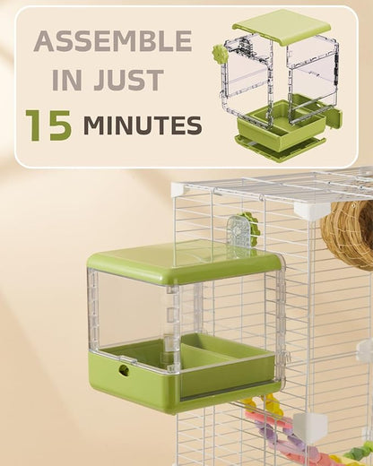 septillar Bird Feeder and Bath for Cage, Hanging Bird Bathtub Bath Shower Box Bowl, Bird Cage Accessories Suitable for Small Medium Birds, Parrots, Lovebirds, Finches, Parakeets, Mannikin (Green)