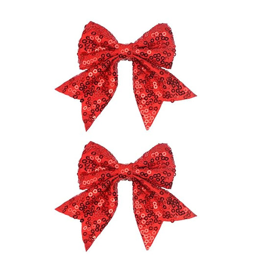3-inch Sequined Bow Hair Clips For Baby Girls, Toddler, Kids and Young Women Birthday Party Wedding Christmas Occasions Pet Accessories Set of 2 (Red)