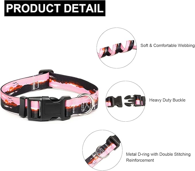 Mercano Adjustable Dog Collar - Special Design Patterns, Soft Nylon Comfortable Durable Pet Collar for Small Medium Large Dogs (S, Sunset)