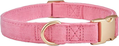 Soft Cotton Dog Collar with Metal Buckle Adjustable Heavy Duty Comfy Corduroy Collars for Small Medium Large Dogs,Rosy Pink,Medium