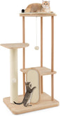 Tangkula Wood Cat Tree for Indoor Cats, Multi-Level Modern Cat Tower with Sisal Scratching Board & Post, Padded Perch, Platform, Hanging Toy, Minimalist Kitten Activity Center for Small & Medium Cats