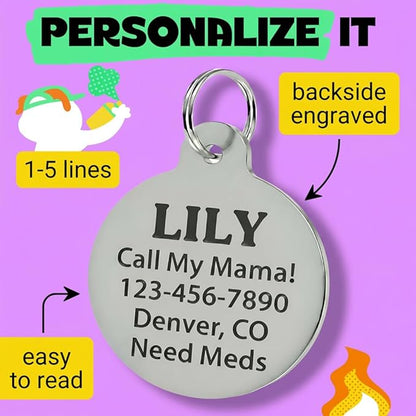 Bad Tags Personalized Dog and Cat ID Tags in 25+ Designs and 2 Sizes - 5 Lines of Custom Engraved Text - Funny Cute Personalized Pet Tags (Silently Judging - Red, Small (1 inch))