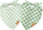 2Pcs Dog Bandanas Sage Green Plaid Triangle Pet Scarf Adjustable Puppy Neckerchief Dog Cat Bib for Spring Summer Medium Large Boy Girl Pet Costume Accessories