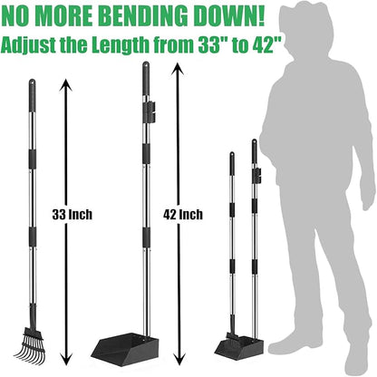 6Pack - Large Dog Pooper Scooper for yard - 20L Step Dog Poop Trash Can Outside - Pet Waste Container Outdoor with Removable Inner Bin - 28" Pooper Scooper & Long Handle Metal Tray&Rake & 50 Waste Bag