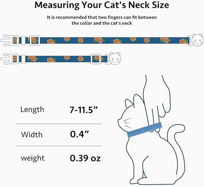 2 Pack Cotton Breakaway Cat Collar Blue and Black Rose Pendant Cute Kitten Cat Collar with Bell