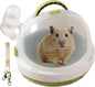 Portable Pet Travel Carrier with Water Bottle, Safety Lock, 6.3 inch Diameter, White and Green, Small Animal Transport Case for Hamster, Turtle, Bird