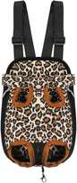 Pet Dog Puppy Cat Carrier Five Holes Backpack Double Shoulder Straps Canvas Cotton Front Chest Backpack Bag(Leopard, Medium)
