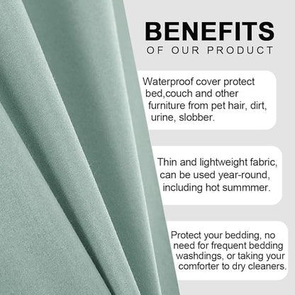 DUJUIKE Waterproof Bed Cover for Dog and Cats,Pet Hair Resistant Bed Sheet Cover, Protective Bed Liner Cover with 100% Waterproof Breathable Thin Fabric (Green, Super King 90 * 118 inch)