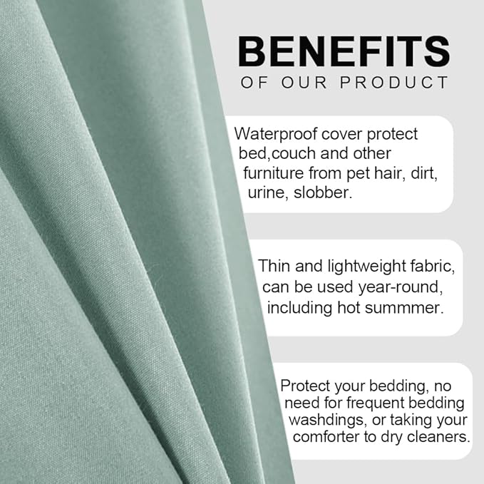 DUJUIKE Waterproof Bed Cover for Dog and Cats,Pet Hair Resistant Bed Sheet Cover, Protective Bed Liner Cover with 100% Waterproof Breathable Thin Fabric (Green, Twin 63 * 90 inch)