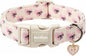Bow Dog Collar with Pink Heart, Adjustable Cotton Dog Collar for Small Medium Large Dogs, Cute Puppy Collar for Girl Boy Dogs, Ideal for Gifts,Pet Accessory,M