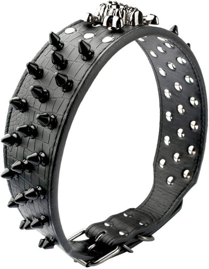 Serijoars Spiked Studded Dog Collar, PU Leather Dog Collar, Adjustable Pet Collars for Medium or Large Breed Pet (S, Red2)