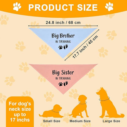 2 Pack Dog Bandana Pregnancy Announcement, Big Brother Sister in Training Gender Reveal Puppy Dog Scarf Accessories, Adjustable Pet Bandana Scarf for Small Medium Large Dogs